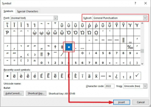 key command for bullet point mac