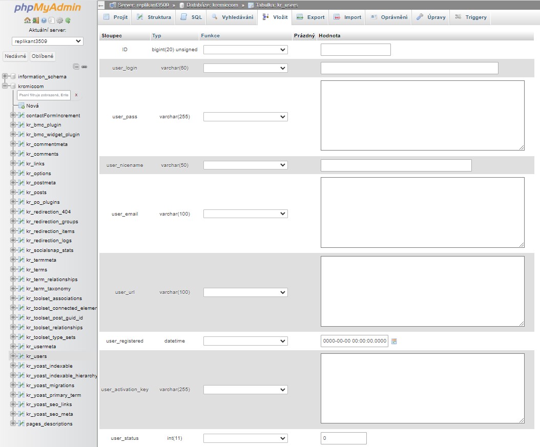 Insert new records in MySQL in PHPmyAdmin - new user