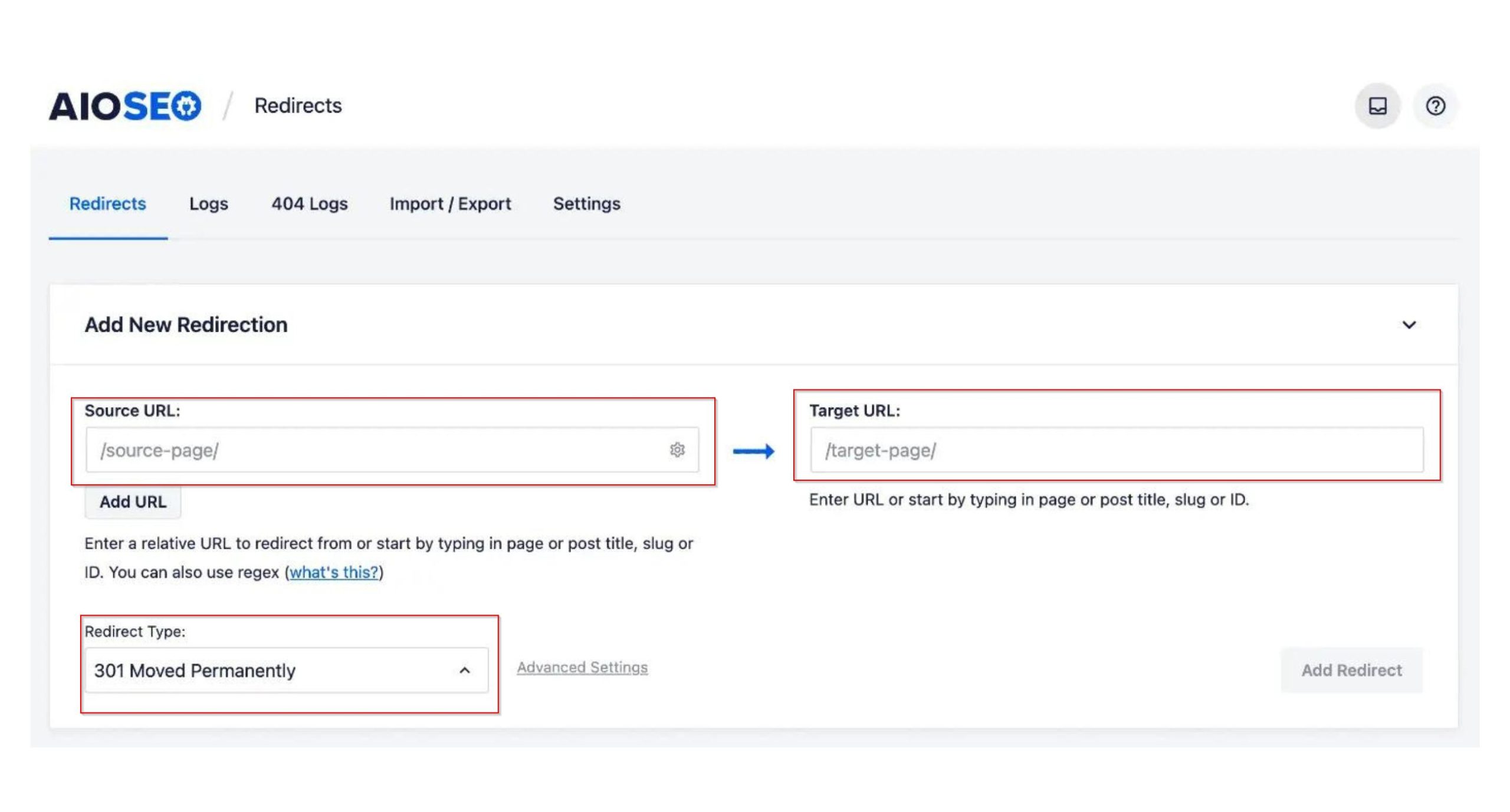 How to redirect post or page type ina all in one SEO plugin